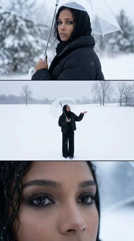 Snowy Melancholy Triptych - Three-Panel Portrait