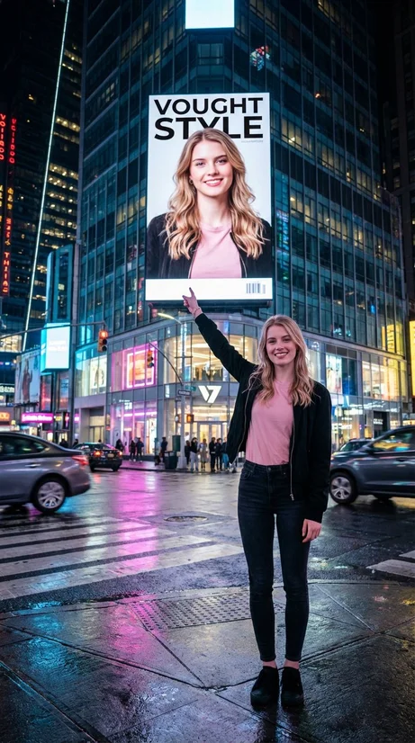 Urban Billboard Night Portrait - Cinematic City Fashion