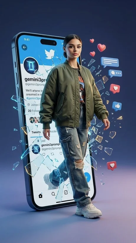 Smartphone Screen Breakthrough - Digital Reality Portrait