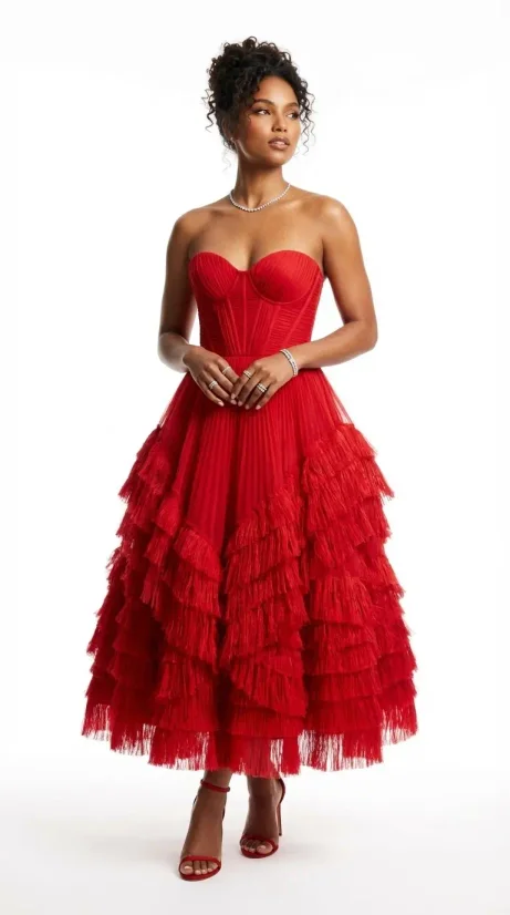 Red Ruffle Dress - Studio Fashion Portrait