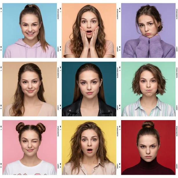 Photo Booth Emotion Grid - 9 Expressions