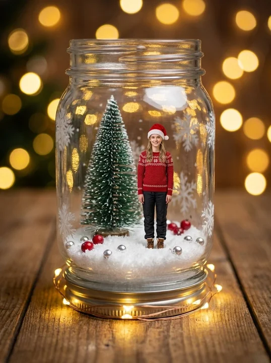 Mason Jar Snow Globe - Christmas Miniature Portrait